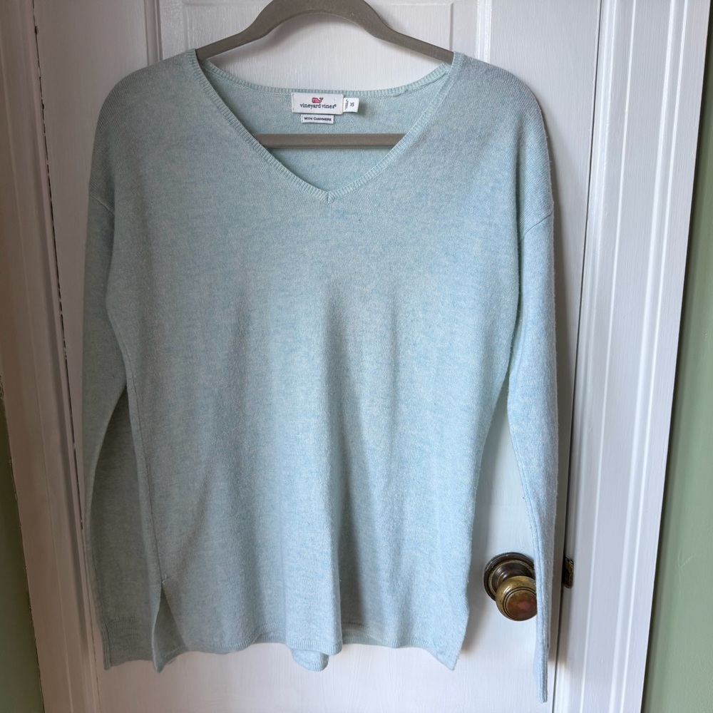 Vineyard Vines Heather Aqua Blue Women's V-Neck Sweater Lightweight Size XS